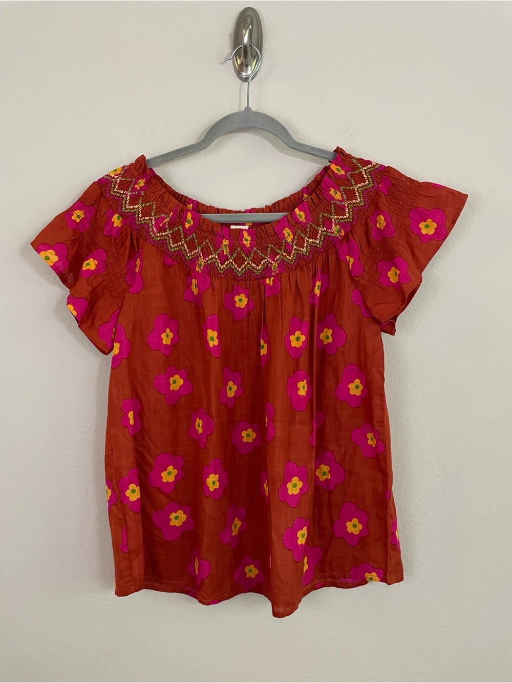 Ivy Jane Floral Smocked Top In Rust‎ Pop Size S Boho-Cottagecore